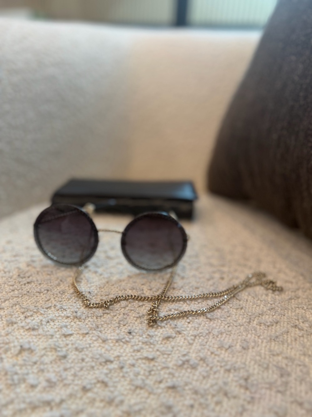 CHANEL Round Chain Sunglasses 4245 Gold Black w/ Chain Strap & Case AUTHENTIC - Picture 4 of 7